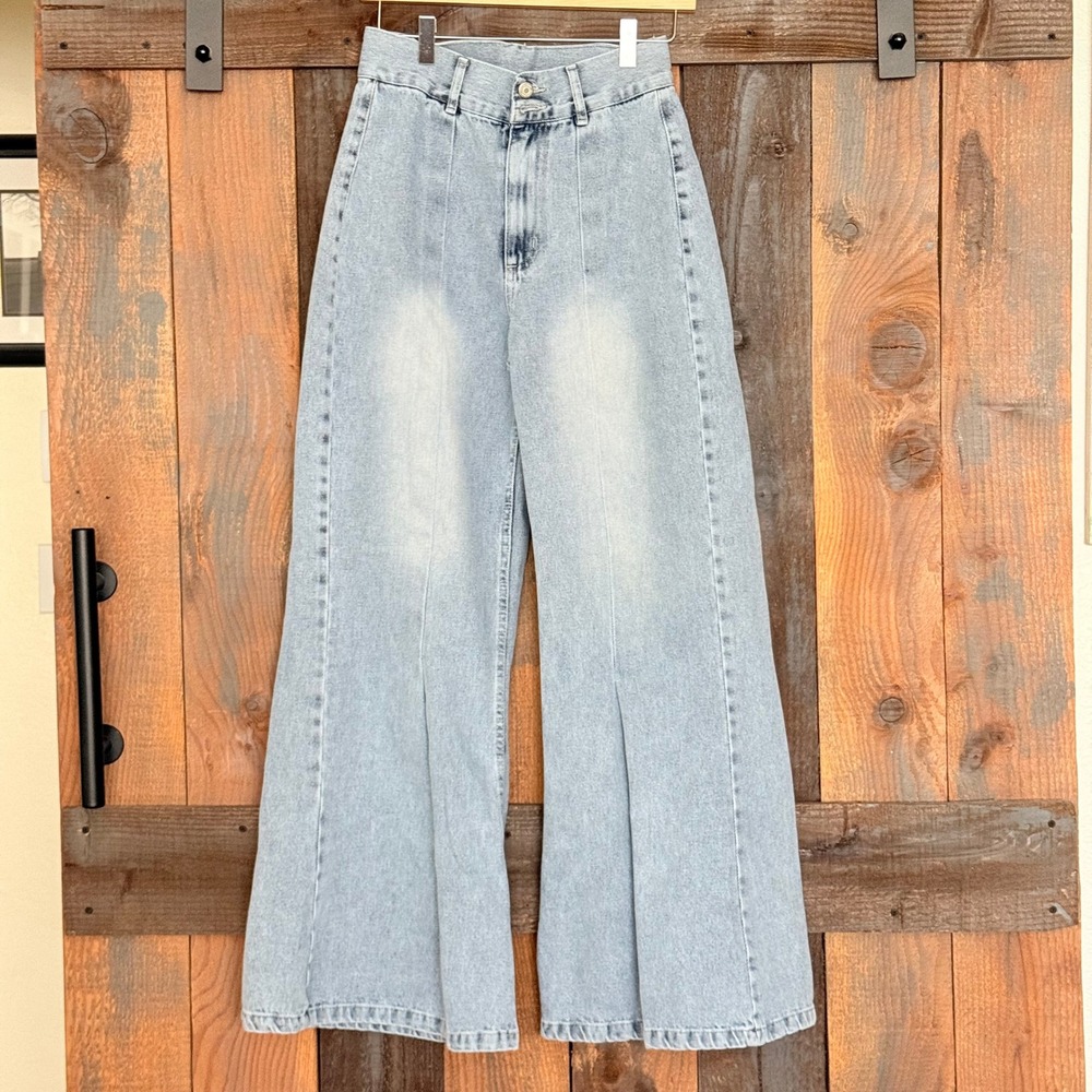 High Waisted Wide Leg‎ Jeans Bellbottom Denim Womens EU 38 Approx US 2-4 XS